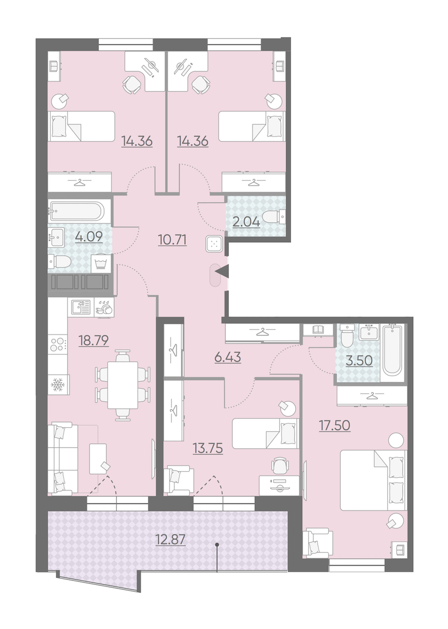 Четырехкомнатная квартира в : площадь 111.97 м2 , этаж: 12 – купить в Санкт-Петербурге
